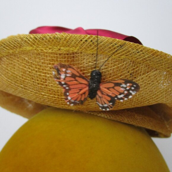 Monarch Butterfly Steampunk Woman Percher Whimsy Hat Wheat Straw Church Easter main image 8